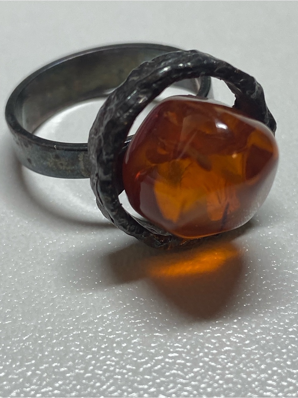 Vintage 50s 925 Sterling Silver Baltic Amber Stone Statement Ring